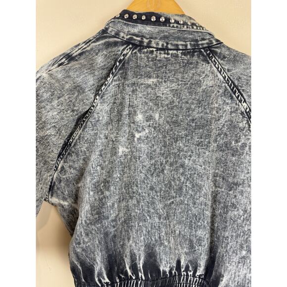 Vintage Jumpsuit – Women’s Studded Wrap Style, Size M Acid Wash Gray - Picture 14 of 16